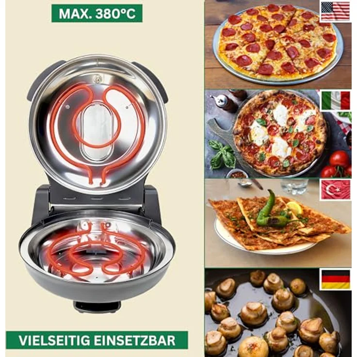 Sommertal Pizzaofen Sommertal PizzaProfi Pizzaofen, 32cm Pizzastein, Pfanneneinsatz, 2x Pizzaschieber, Pizzaschneider, Steinplatte - Max. 400°C, einfache Bedienung, vielseitig einsetzbar, Sicherheits-Sichtfenster – Bild 6