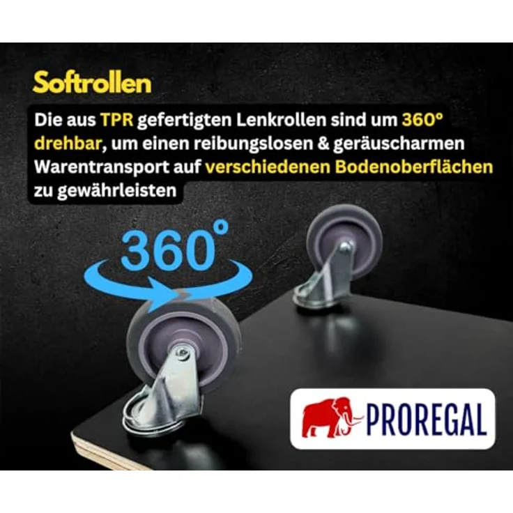 PROREGAL Mega Deal 8x Profi Transportroller, 4 Lenkrollen, Traglast 200 kg, Siebdruck Holzplatte, Schwarz, HxBxT 11,5 x 30 x 60 cm – Bild 5