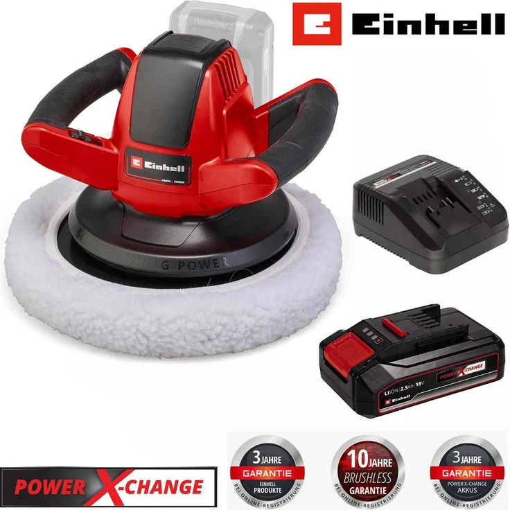 Einhell Akku-Poliermaschine 18V Autopoliermaschine CE-CB 18/254 Li + Akku 2.5 Ah + Ladegerät, Mitglied der Power X-Change Familie