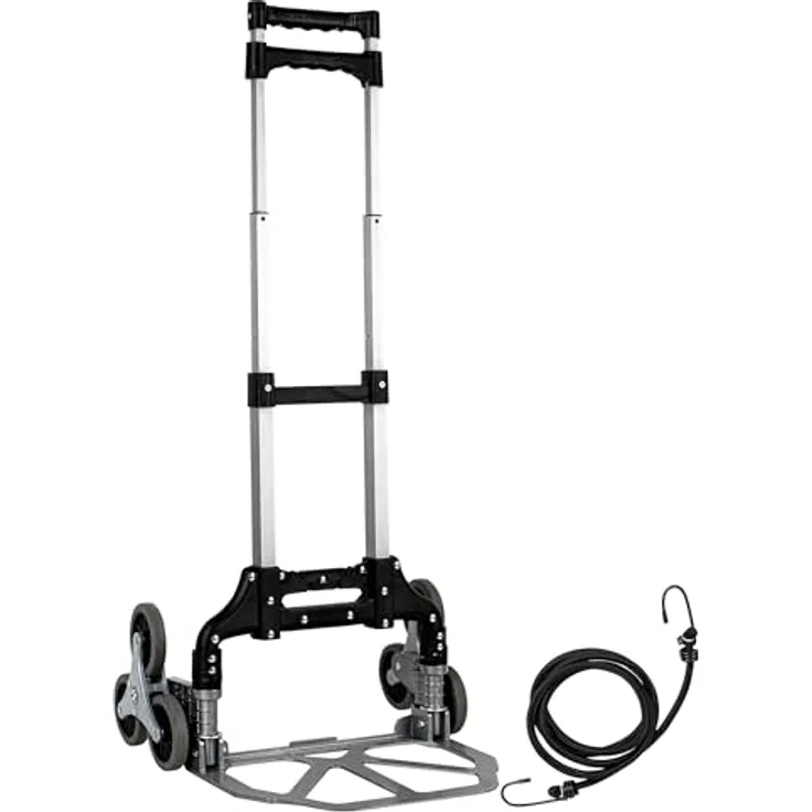 Spetebo Sackkarre Aluminium mit Spanngurt, Treppensteiger 2-stufig verstellbar, Gummiräder, silber/schwarz