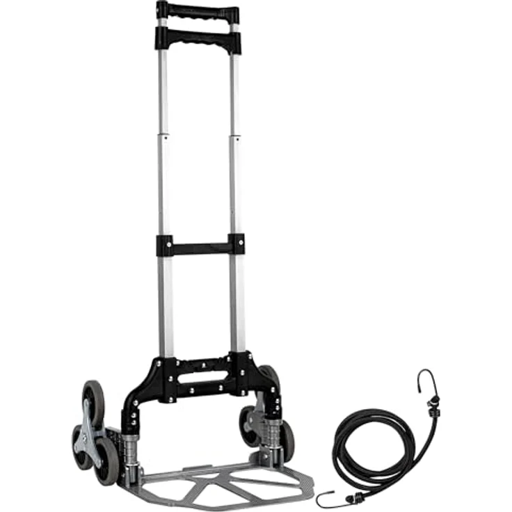 Spetebo Sackkarre Aluminium mit Spanngurt, Treppensteiger 2-stufig verstellbar, Gummiräder, silber/schwarz – Bild 1