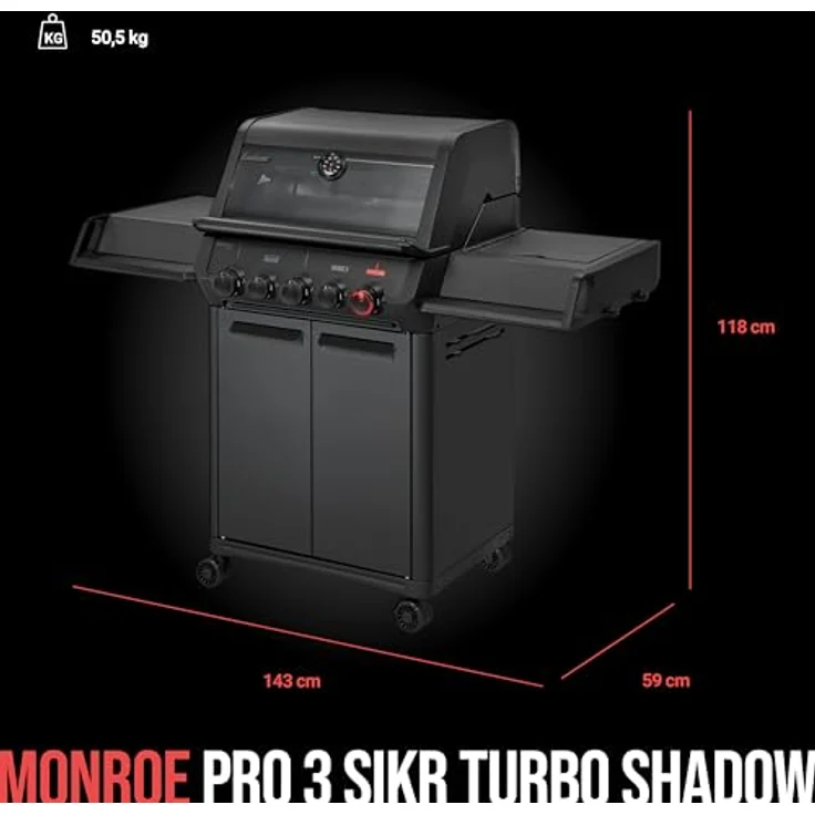 Enders Monroe Pro 3 SIKR Turbo Shadow, Gasgrill mit 3 Edelstahlbrennern, Hochleistungshitzezone, Rückwandbrenner und gusseisernem Rost, Graphit – Bild 7