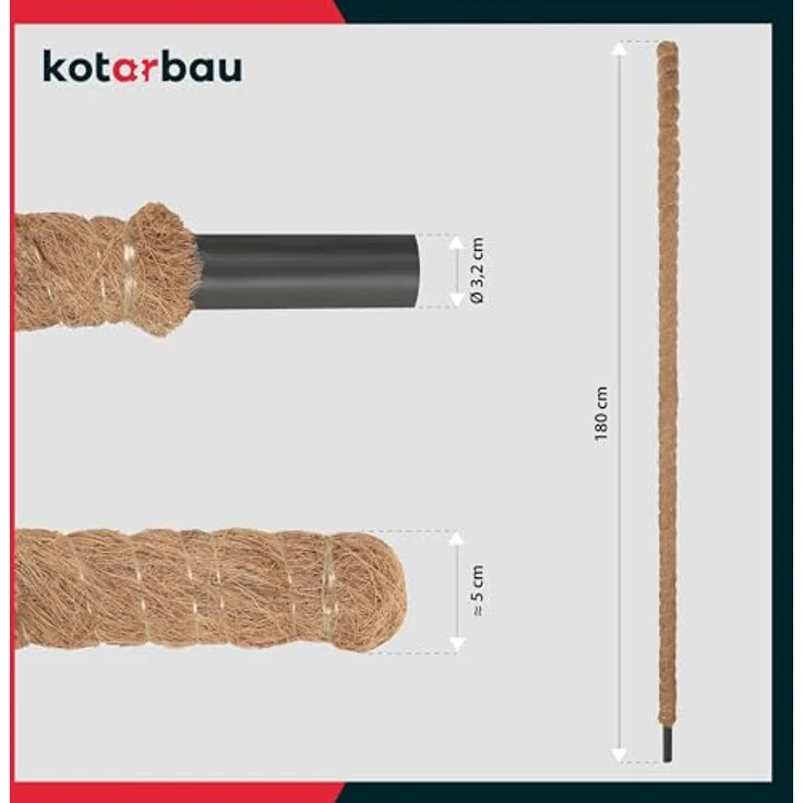 KOTARBAU® Moosstab für Monstera Kokos Natural, 2er Set Rankhilfe ⌀3,2 x 180cm aus Kokosfasern, stabil und dekorativ – Bild 3