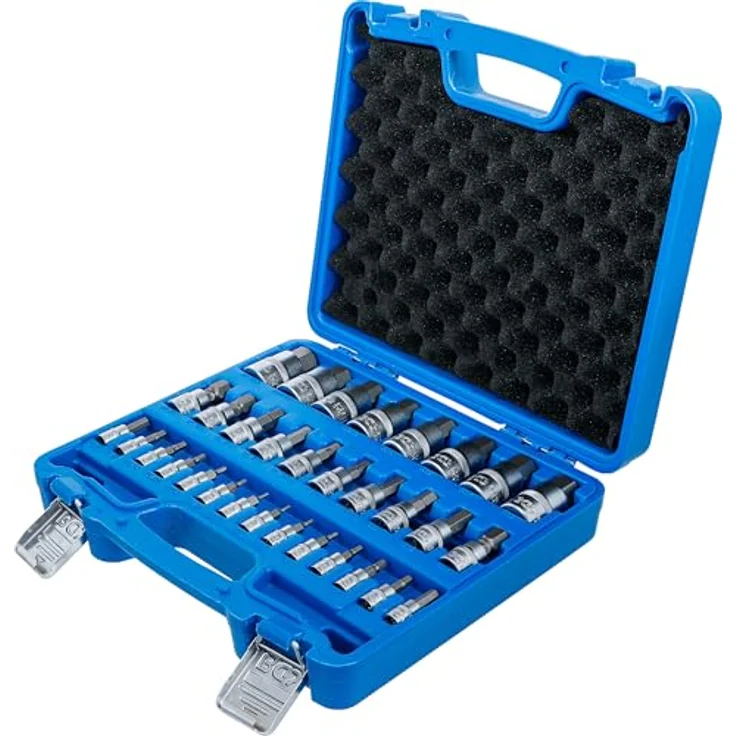BGS 74258 Bit-Einsatz-Satz, 32-teilig, Innenvierkant 6,3 mm (1/4"), 10 mm (3/8"), 12,5 mm (1/2"), Innensechskant 2-19 mm, metrisch und Zollgrößen, inklusive Kunststoffkoffer – Bild 3
