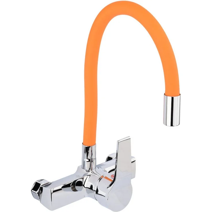 TRIZERATOP Flexible Wandarmatur, Küchenarmatur in Orange mit ergonomischem Griff und flexiblem Auslauf aus Silikon