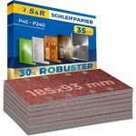 S&R Klett Schleifpapier Profi Set 93 mm x 185 mm, 35 Schleifbläter, 5 Körnungen für Schleifmaschine (5 x P40, 5 x P60, 5 x P80, 10 x P120, 10 x P240)