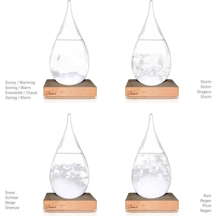 mikamax Storm Glass Drop Large, Wettervorhersage Glas mit Holzstand, Barometer und Wetterstation, Maße 10 x 11 x 23 cm, Geschenkidee für Männer und Frauen – Bild 4