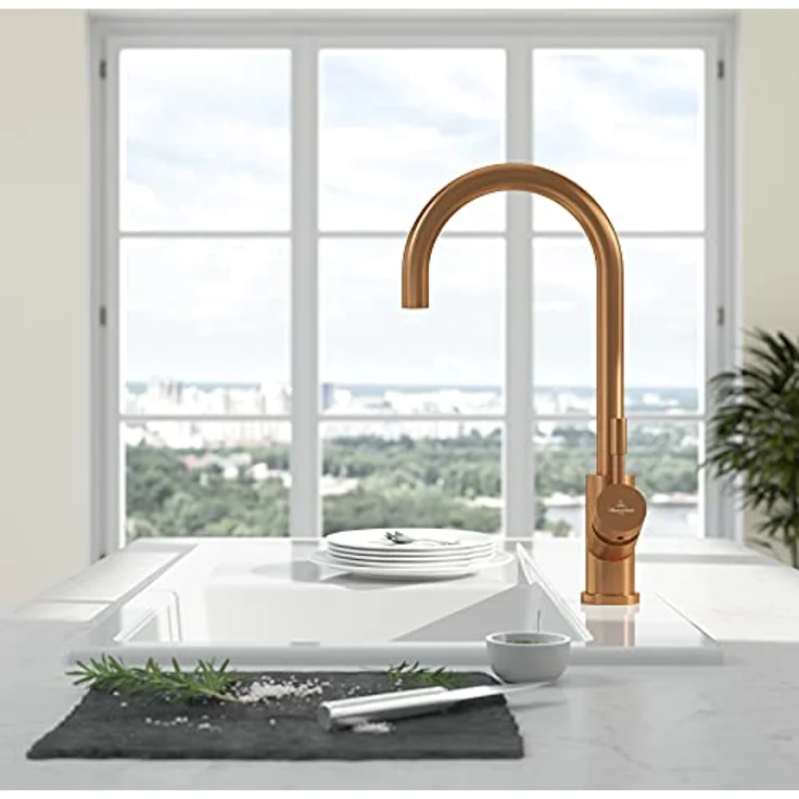 Villeroy & Boch Küchenarmatur 92530004, Edelstahl Bronze, 360° Schwenkbereich, keramische Dichtungen, 14 l/min Durchflussmenge – Bild 3