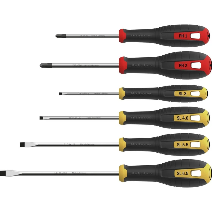 Hultafors Schraubendrehersatz, 6-teilig mit ergonomischem gummierten Griff und farbcodierter Kennzeichnung