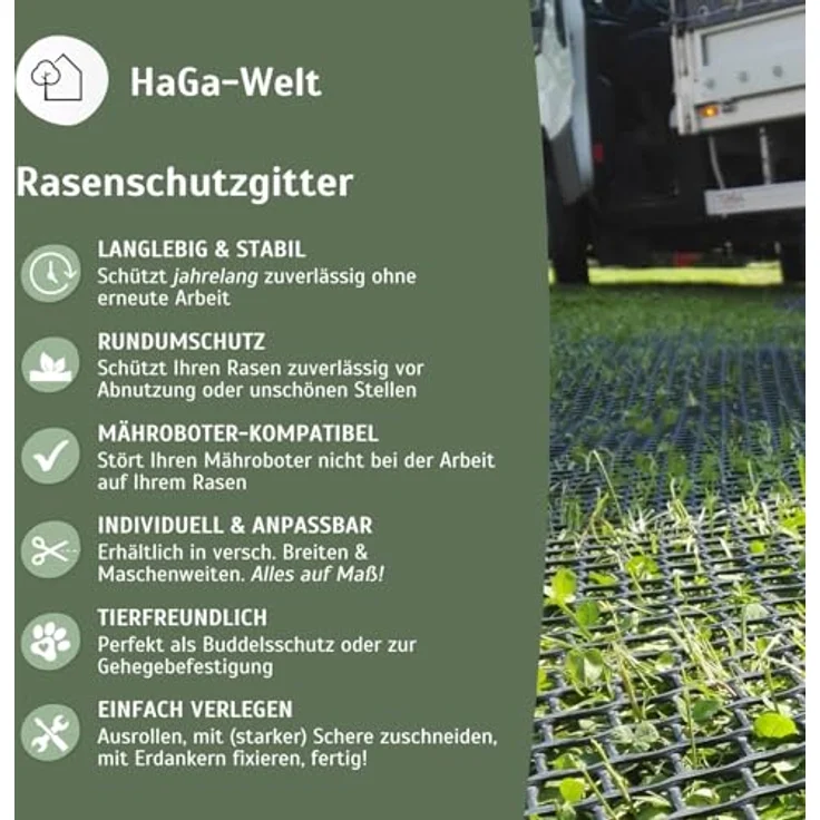 HaGa® RASENSCHUTZGITTER 1,3m x 5m, Masche 30mm, HD-PE, schwarz, ideal für Stellplätze und Bodenschutz – Bild 4