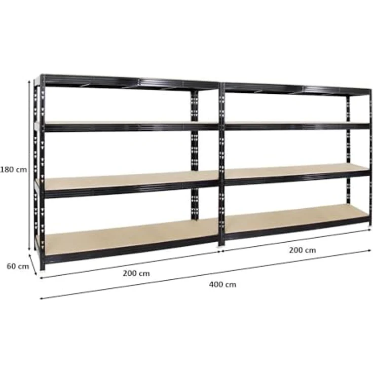 Proregal Schwerlastregal Mega Deal Profi RHINO, Traglast 500 kg pro Boden, 4 höhenverstellbare Böden, Schwarz, H180 x B200 x T60 cm – Bild 2