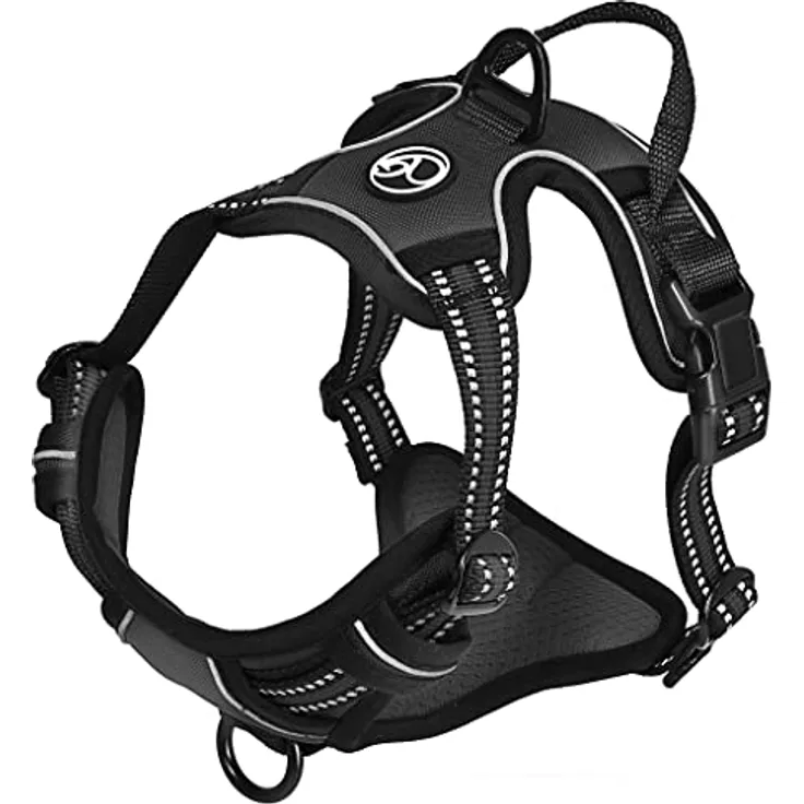 Hunde-Geschirr für kleine und große Hunde, Brustgeschirr gepolstert und reflektierend, verstellbar und atmungsaktiv, Dog Harness - Größe XL, Farbe Schwarz