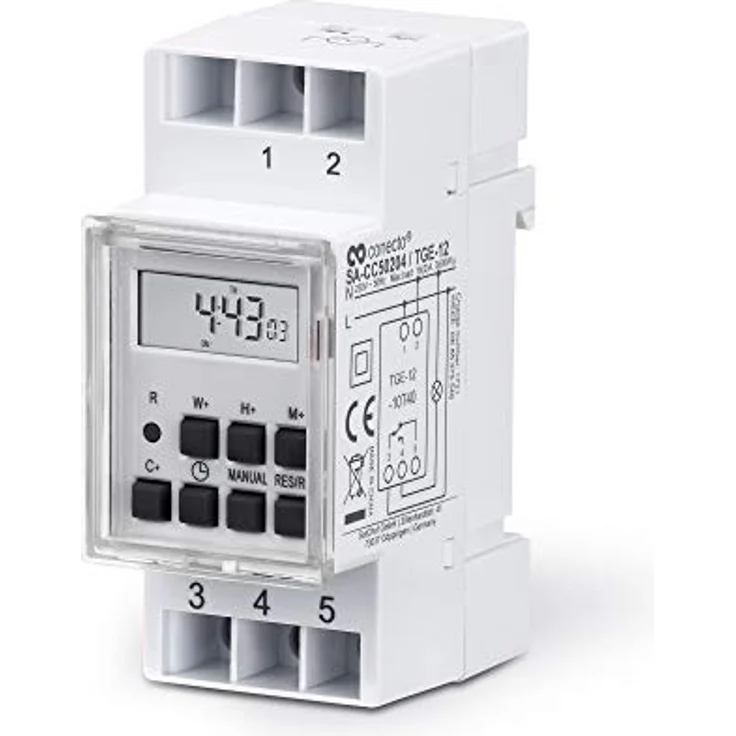 conecto Digitale Zeitschaltuhr für Hutschiene Schalttafel-Einbau | LCD-Display | 10 Schaltprogramme (Wochen--Tages- und Minutenprogramm) | Sommerzeit 12-24h Timer | IP20 | 3600W | weiß – Bild 2