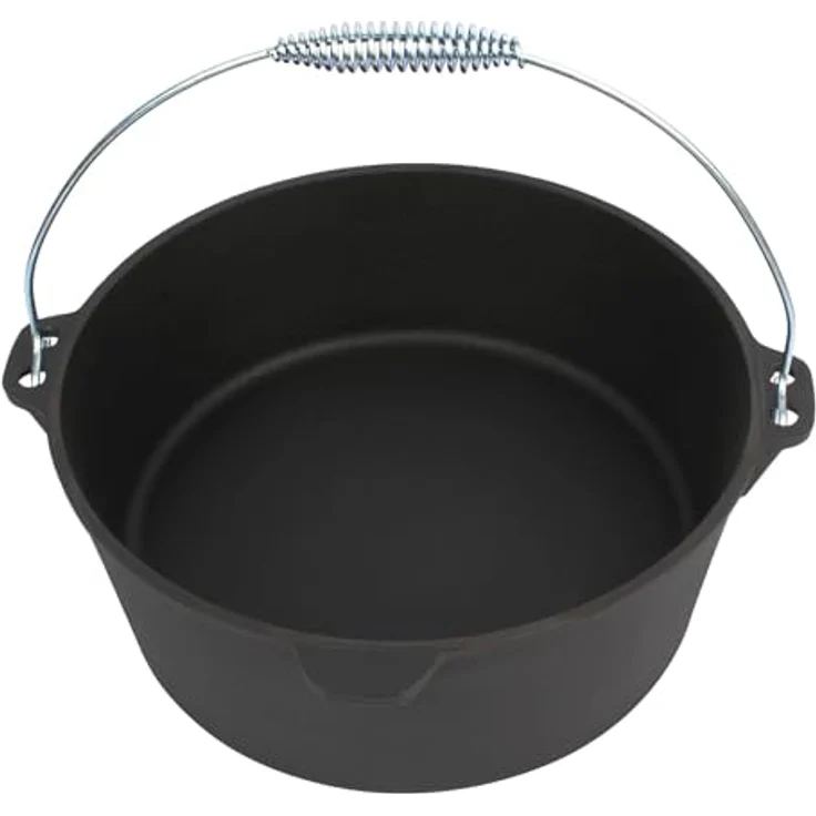 Dutch Oven 9,0 Liter von El Fuego®, 100% Gusseisen, inkl. Schürhaken und Tragebügel, Camping & Outdoor – Bild 5