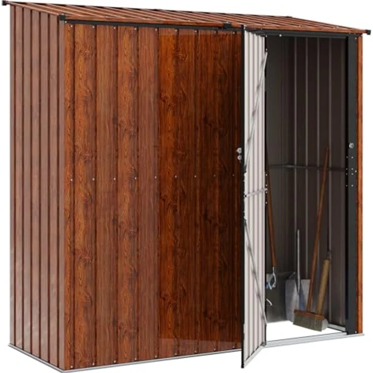 vidaXL Gartenhütte Braun, Metall Garten- und Terrassen-Speicher, wetterfest, 203 x 85,5 x 200 cm, viel Platz für Werkzeuge – Bild 1