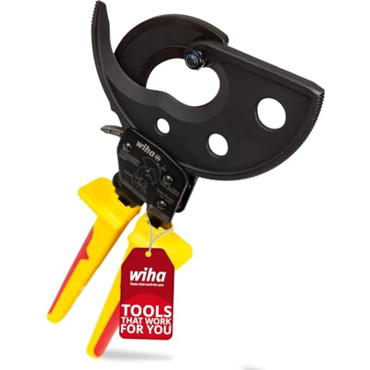 Wiha Seitenschneider Kabelschneider (46675), Ratschenkabelschneider für Cu- und AI-Kabel, bis 500 mm², isoliert, gelb/schwarz – Bild 1