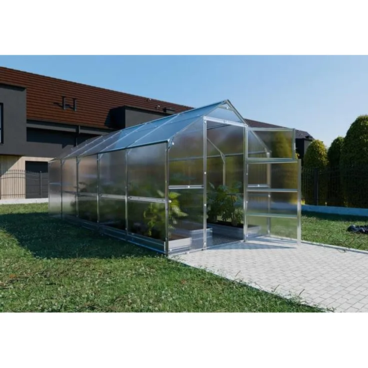 BAUMERA Gewächshaus KLASIKA BERNARD 2,35x5 m, Giebelgewächshaus mit 4 mm Polycarbonat, verzinktem Stahlrahmen und hoher Lichtdurchlässigkeit