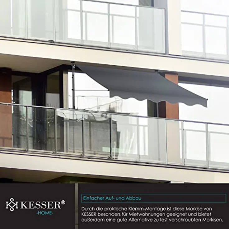 KESSER® Klemmmarkise mit Handkurbel Balkon, Balkonmarkise ohne Bohren, UV-beständig höhenverstellbar wasserabweisend, Sonnenschutz, Terrassenüberdachung, einfache Montage 250cm, Anthrazit – Bild 5
