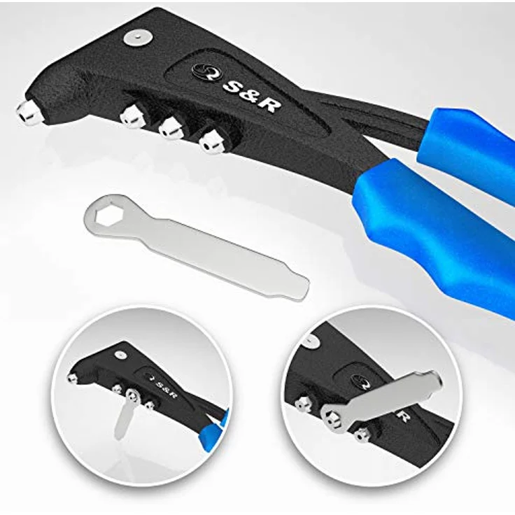 S&R Blindnietzangen-Set mit 60 Nieten: 2,4 mm, 3,0/3,2 mm, 4,0 mm, 4,8/5,0 mm Nietzange in Werkzeugbox, Alu-Nieten, ergonomische Griffe – Bild 4