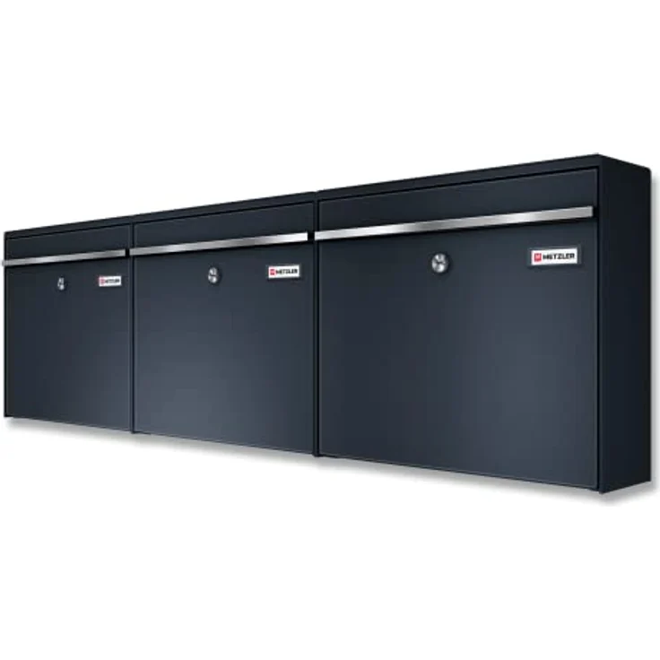 Metzler XXL dreifach Briefkasten aus massivem Stahl in Anthrazit RAL 7016 - Wandmontage - mit austauschbarem Namensschild - Horizontal Bk212 – Bild 2