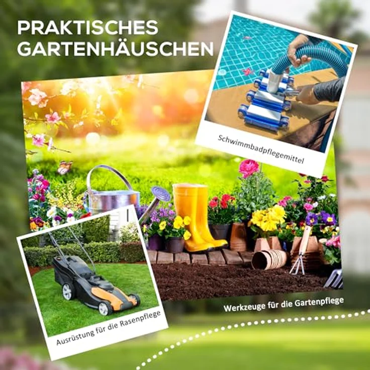 Outsunny Gerätehaus mit Pultdach 2,12 m² Gartenhaus mit Fenster Geräteschuppen Abschließbarer Geräteschrank mit Handschuhe für Garten Balkon Grau 183 x 134 x 210 cm – Bild 3
