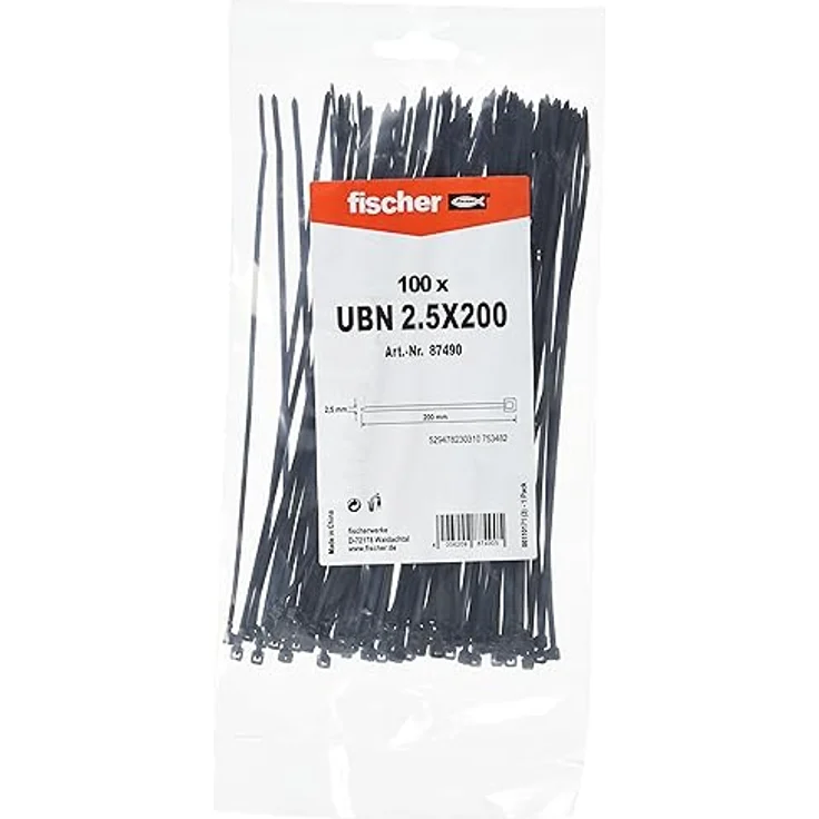 Fischer 87490 UBN Kabelbinder 200mm 2.50mm Schwarz UV-stabilisiert 100St. - Preisvergleich – Bild 2