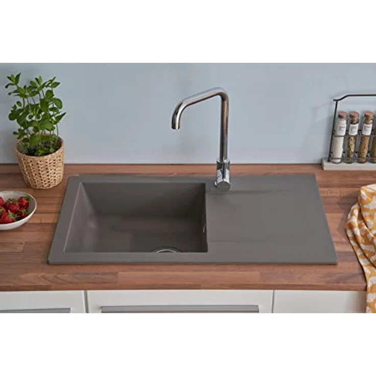Respekta Denver Mineralite Einbauspüle mit 1 Becken, 78 x 44 cm, betongrau – Bild 2