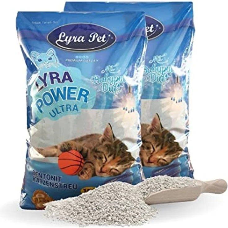 Lyra Pet® | 2 x 15 Liter Lyra Power Ultra Excellent Katzenstreu | Babypuderduft | Klumpendes Streu | 350% Saugkraft | Naturprodukt Bentonit | Stark Klumpend | Saubere Wohnung | Neutralisiert Gerüche – Bild 1