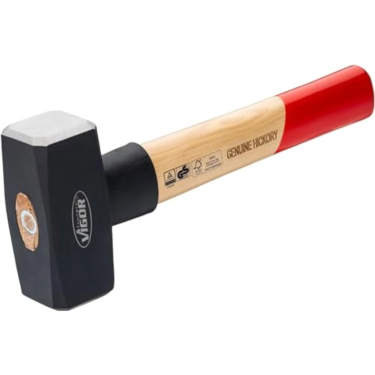 Vigor ViGOR V2663-1500 Fäustel 1500 g, Hickoryholzgriff mit Gummi-Schlagschutz, Länge 280 mm, Blauer schwerer Hammer für kraftvolle Schläge und präzises Arbeiten – Bild 5