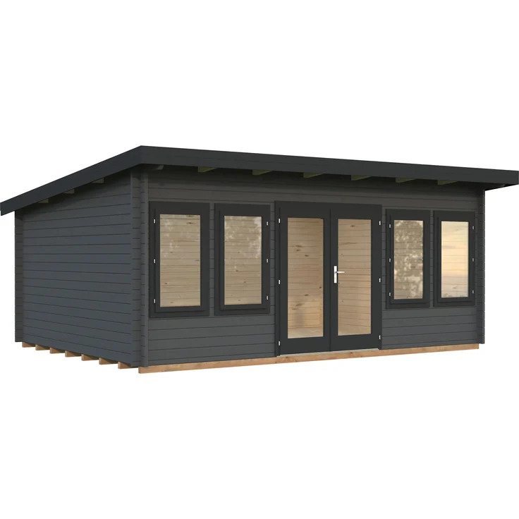 Palmako Gartenhaus Lisa 19,4 m², 44 mm Blockbohlen, dunkelgrau/anthrazit lackiert, mit Doppeltür und Doppelverglasung