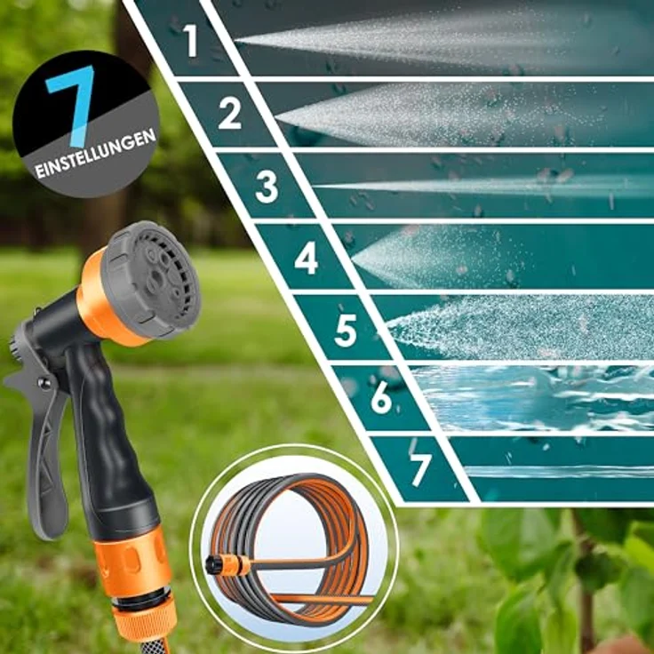 KESSER® Schlauchtrommel mit 15m Gartenschlauch | Wandmontage, 180° schwenkbar, automatische Aufrollung & 7-Funktionen Handbrause – Bild 5