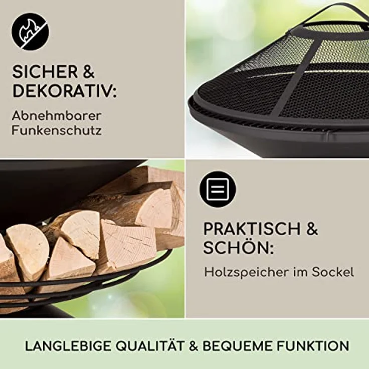 Blumfeldt Feuerschale 55 cm, wetterfeste Feuerstelle mit Grillrost, Funkenschutz und robustem Stahl-Design für Terrasse & Garten – Bild 4