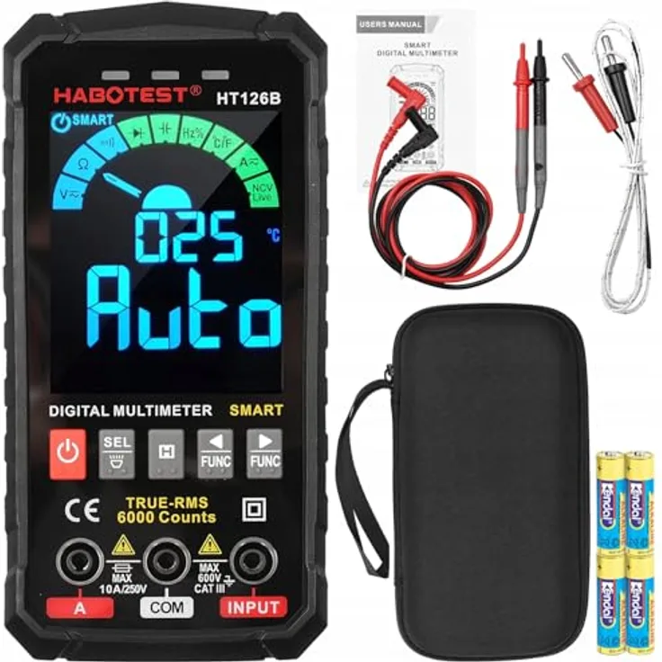Habotest HT126A, Digitales Universalmultimeter mit großem Display, LED-Taschenlampe und Silikontasten