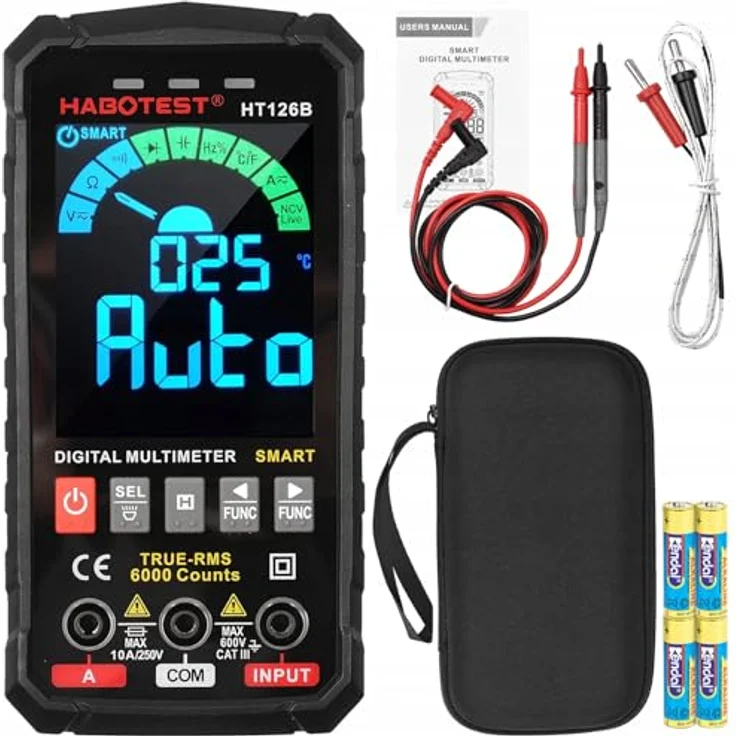 Habotest HT126A, Digitales Universalmultimeter mit großem Display, LED-Taschenlampe und Silikontasten – Bild 1
