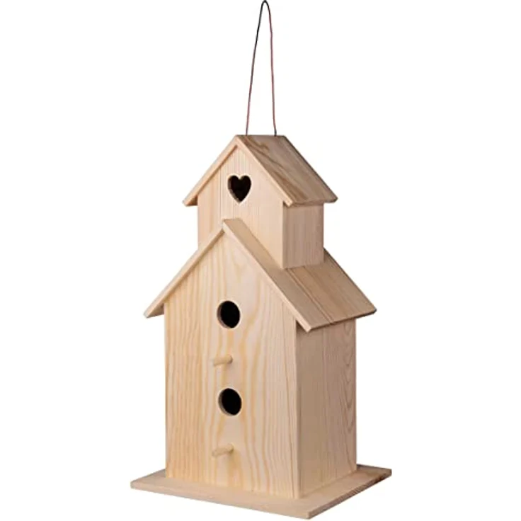 Rayher Holz-Vogelhaus XL, FSC-zertifiziertes Kiefernholz, Maße 22 x 19 x 39 cm, Natur, mit zwei Einfluglöchern und reinigungsfreundlichem Türchen – Bild 3