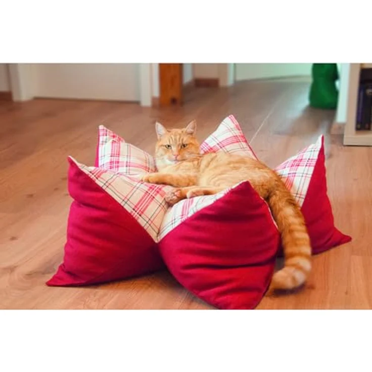 Aumüller Sternenkissen Karo, Beige/Rot - 70 cm - Liegekissen für Hunde und Katzen – Bild 5