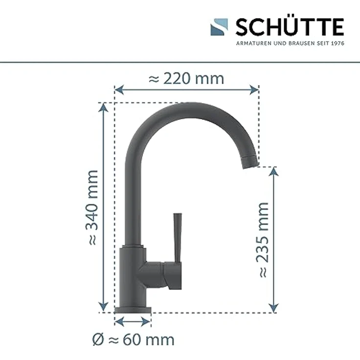 Schütte Spültischarmatur CORNWALL, energiesparende Cold-Start-Mischbatterie, 360° schwenkbar, Hochdruck, inkl. Montageset – Bild 6