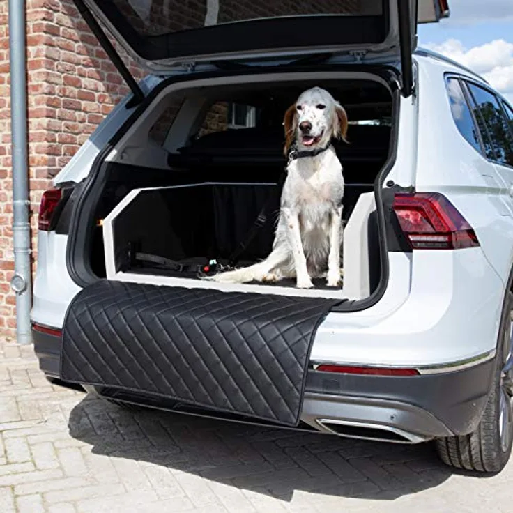 CopcoPet - Travel Bed Hundebett für Kofferraum 70x55x38cm Kunstleder Schwarz/Weiß - rutschfest, wasserabweisend & Kratzfest