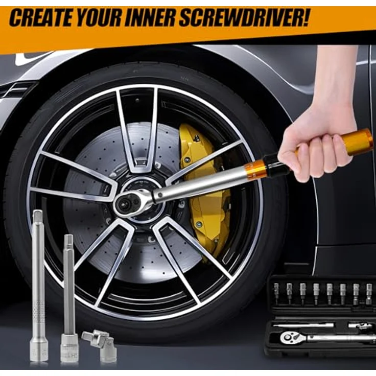 CCLIFE Drehmomentschüssel Auto 1/4'' 1-25 Nm, Drehmomentschlüssel Set für Fahrrad & Motorrad mit 100mm Verlängerungsstange, Universalgelenk, 19tlg, Präzise Drehmomenteinstellung – Bild 2