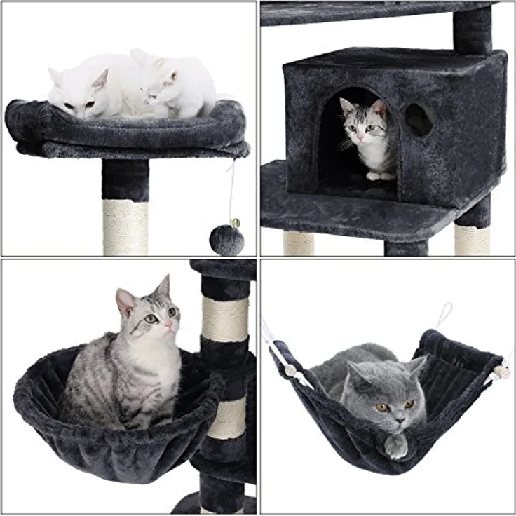 Feandrea Sweet Dreams (92 cm, Gray), Katzenbaum mit Futternapf – Bild 7
