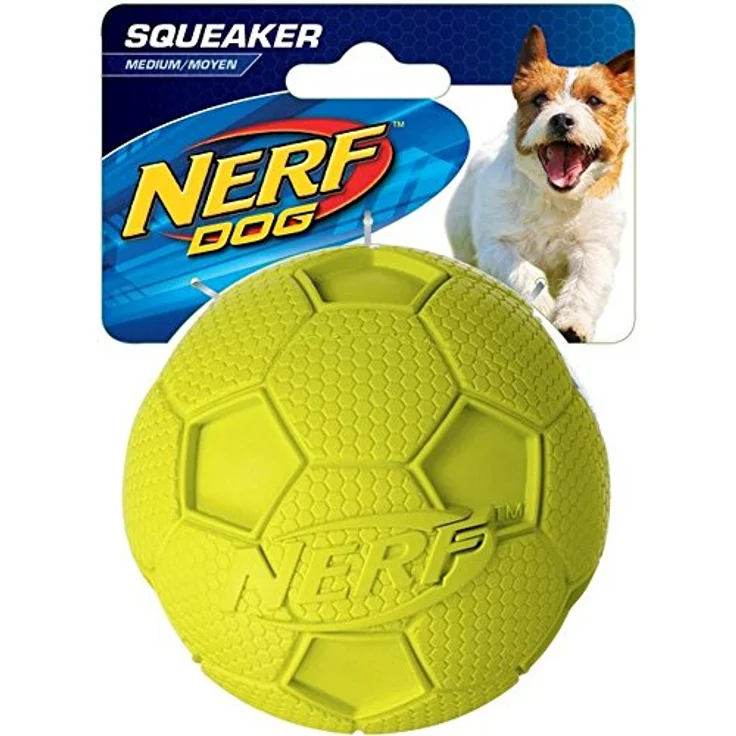 Nerf Dog Hundespielzeug Fussball mit Quietschgeräusch, farblich sortierte Lieferung grün oder blau, 8,2cm – Bild 4