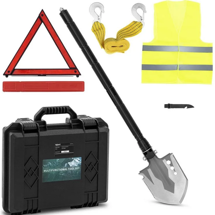 Hillvert Survival-Spaten Multifunktionsschaufel mit Messer, Kompass, 11 Funktionen, Schwarz