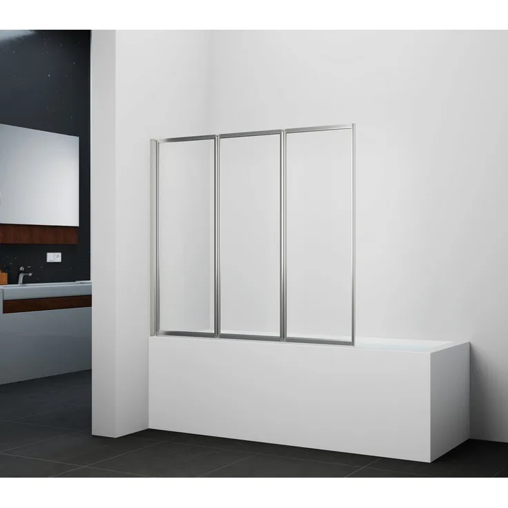 Marwell Badewannenfaltwand White Star, Einscheibensicherheitsglas, weißes Aluminiumprofil, 3-flügelig