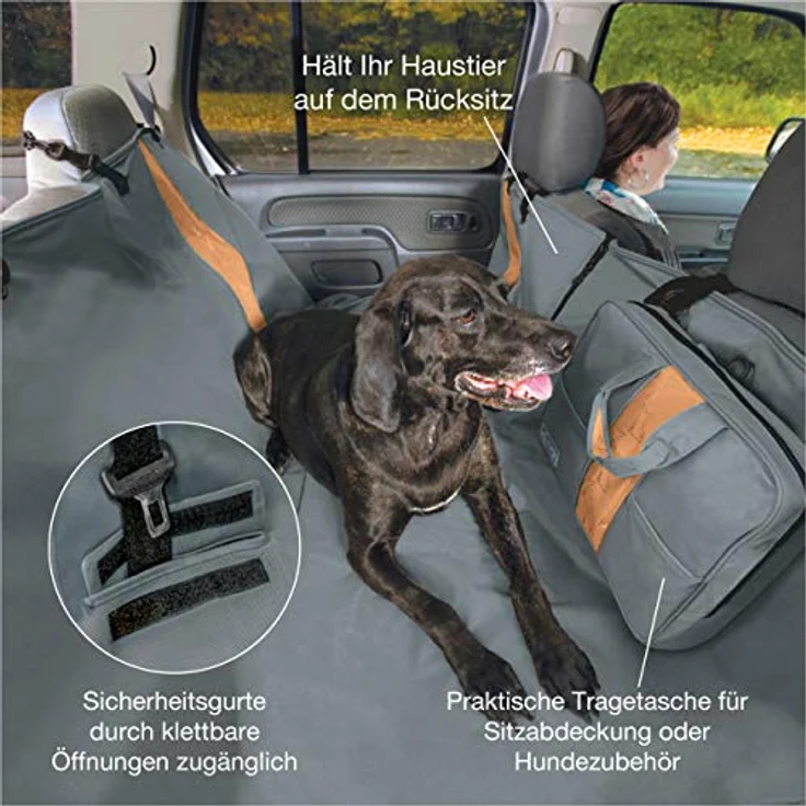 Kurgo Wander Hunde-Hängematte für Autorückbank, wasserdichter Rücksitzschutz, 140 x 143 cm, grau, waschmaschinengeeignet – Bild 2