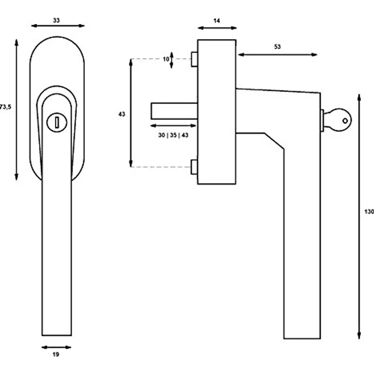 Ck-türbeschläge New Orleans V3, abschließbarer Fenstergriff aus V2A Edelstahl in Metallic, Stiftlängen 30 mm, 35 mm, 43 mm, mit integriertem Schließzylinder – Bild 4