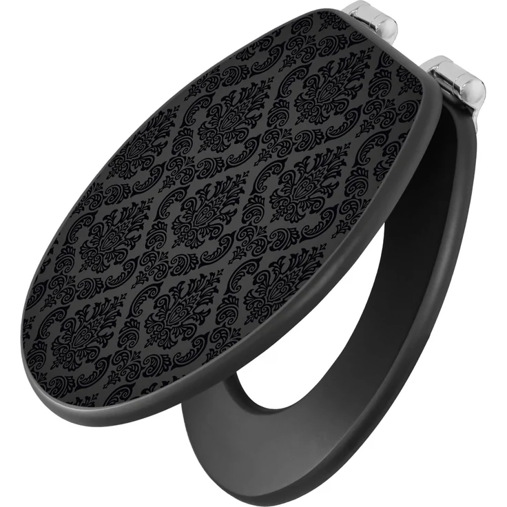 Banjado Anthrazit Toilettendeckel, WC-Sitz mit Absenkautomatik, Soft Close, hygienischer MDF Klodeckel mit Motiv Black Deluxe