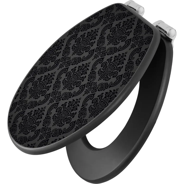 Banjado Anthrazit Toilettendeckel, WC-Sitz mit Absenkautomatik, Soft Close, hygienischer MDF Klodeckel mit Motiv Black Deluxe