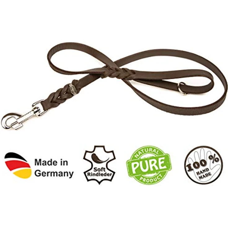 CopcoPet - Fettlederleine 1 m x 10 mm, Braun, Hunde-Leine aus Leder mit verchromtem Karabiner, geflochtene Hunde-Führleine Leder – Bild 3