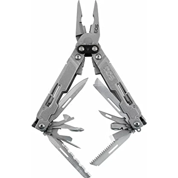 SOG PowerAccess Deluxe Multitool, Edelstahl mit Nylongriff, 21 Werkzeuge, Armhebel, 3 x 2,1 Zoll gefaltet