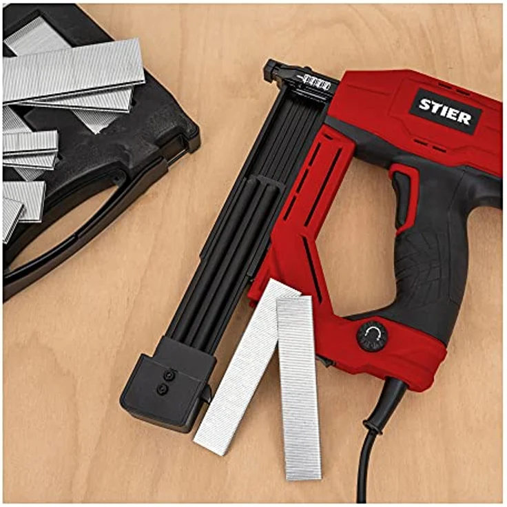STIER Elektro-Kombi-Tacker TK-18, Ergonomisches Nagelschussgerät für Holz und Textilien, 230 V mit 400 Nägeln und Klammern – Bild 2